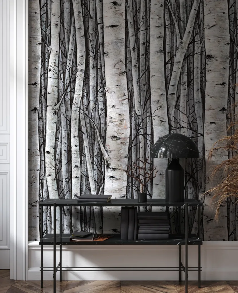 Detailaufnahme TIMBER Tapete mit Birkenmaserung – natürliche Wandgestaltung