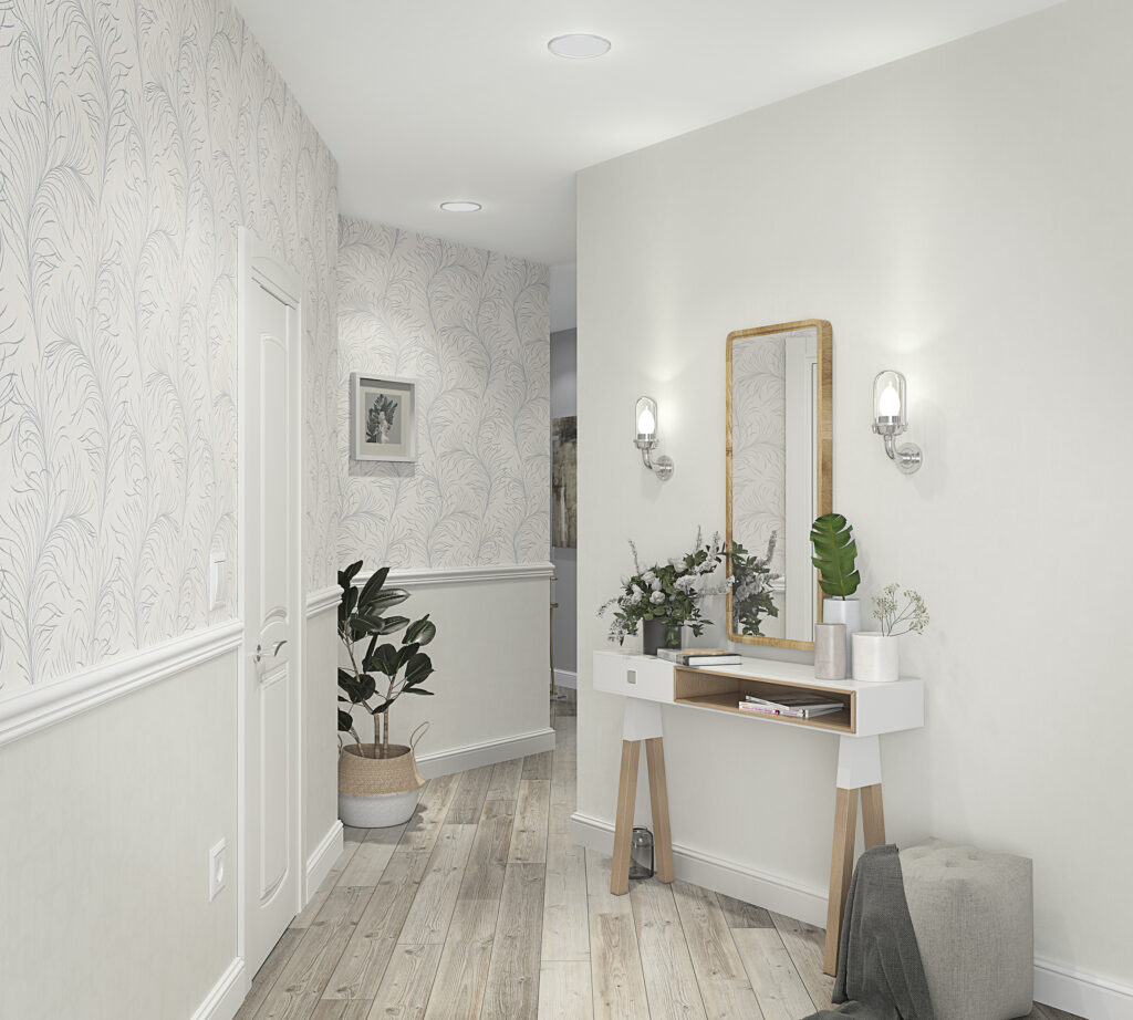 Modern hallway wallpaper for small spaces in soft tones