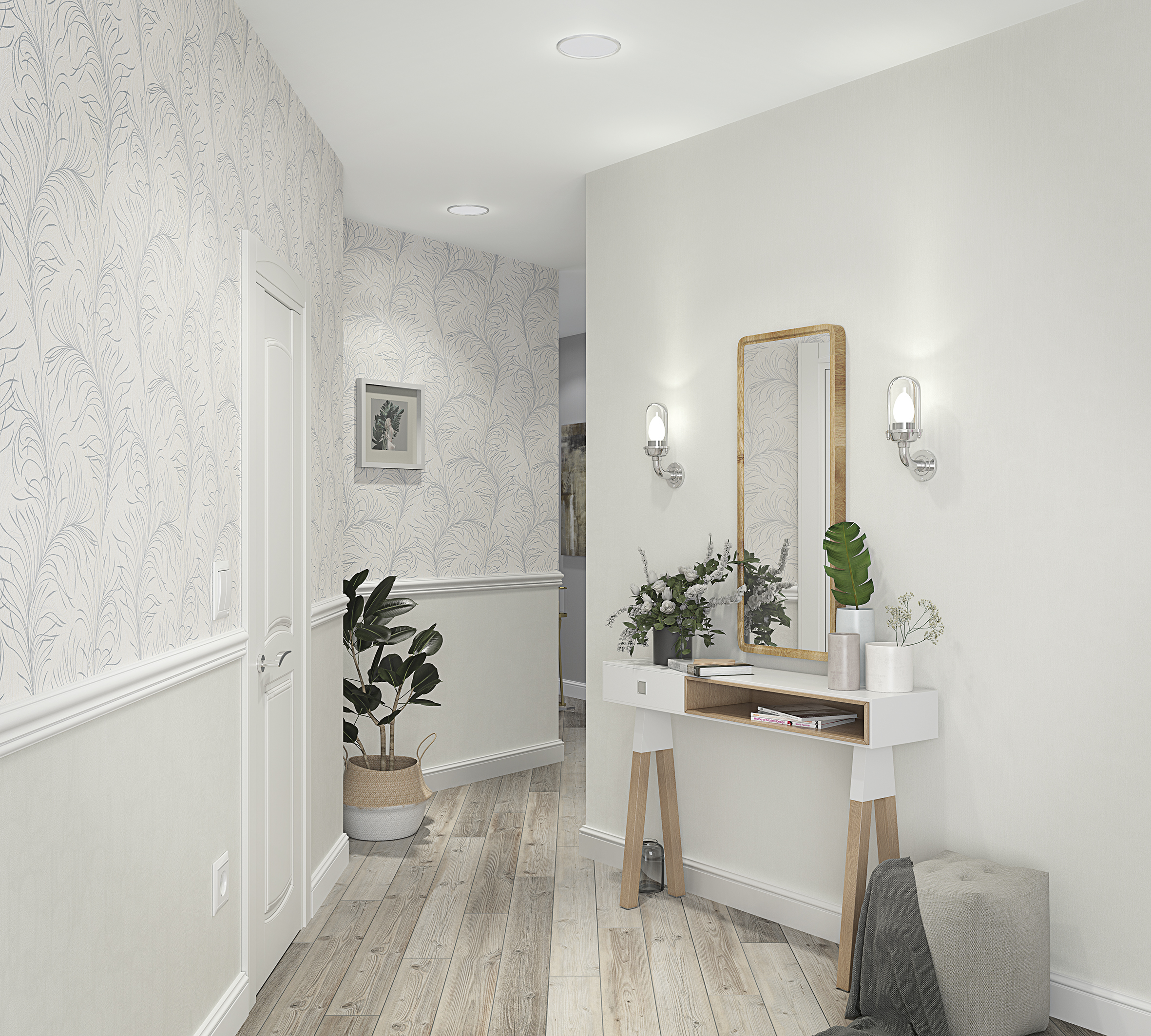 Modern hallway wallpaper for small spaces in soft tones